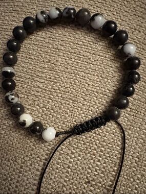 Zebra jasper bracelet with adjustable string